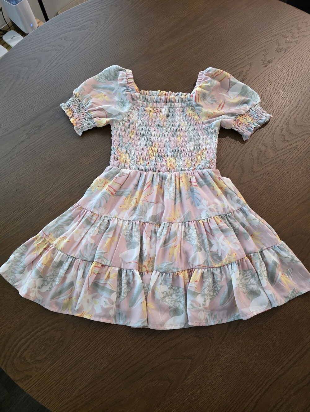 Guess Pink Floral Tiered Smocked Dress Girls Size 5